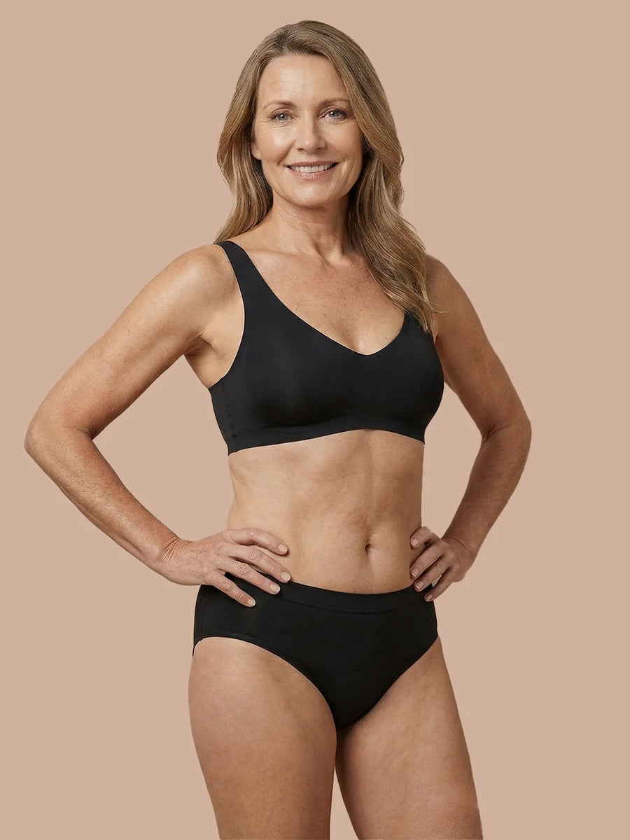 Sømløs Brief | Let urinlækage | Ultra blød & sømløs | 100% lækagesikker & økologisk bomuld | Sort