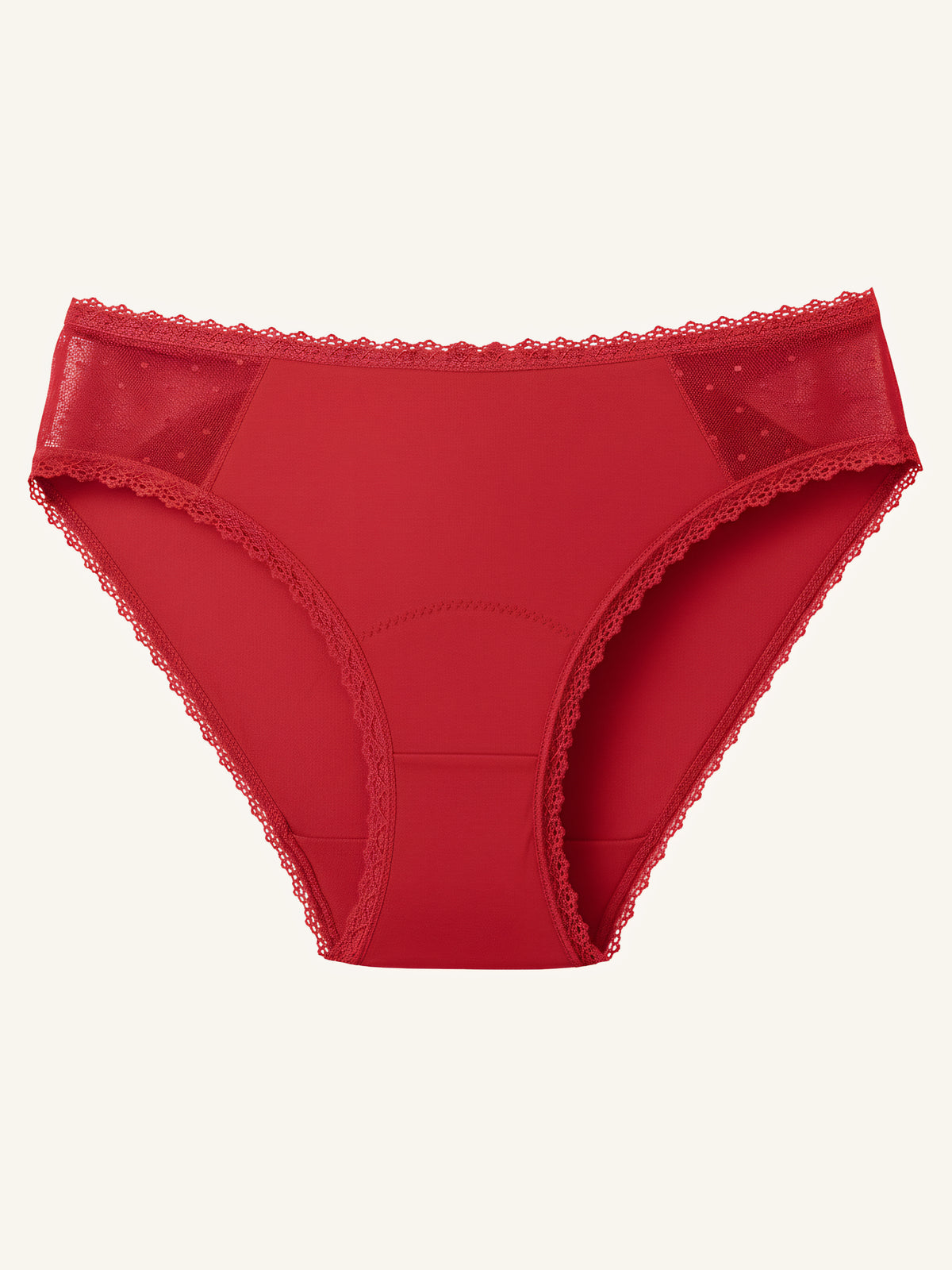 Menstruatie ondergoed rood, losse everyday brief in vooraanzicht tegen een lichte achtergrond