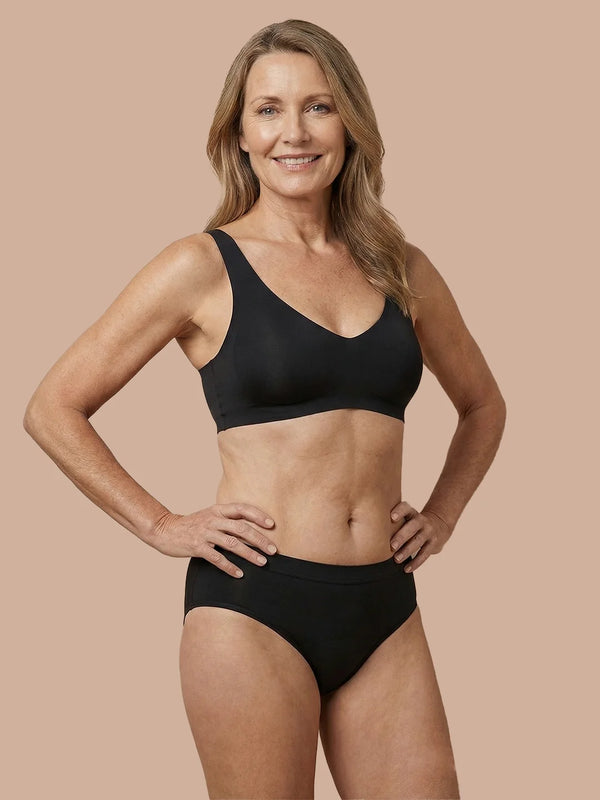 Sømløs Brief | Let urinlækage | Ultra blød & sømløs | 100% lækagesikker & økologisk bomuld | Sort | Menstruationstrusser