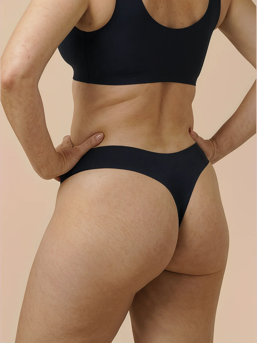 Sømløs Brazilian | Let urinlækage | Ultra blød & sømløs | 100% lækagesikker & økologisk bomuld | Sort | Menstruationstrusser