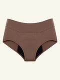Menstruatie ondergoed bruin, losse classic brief in vooraanzicht tegen een lichte achtergrond