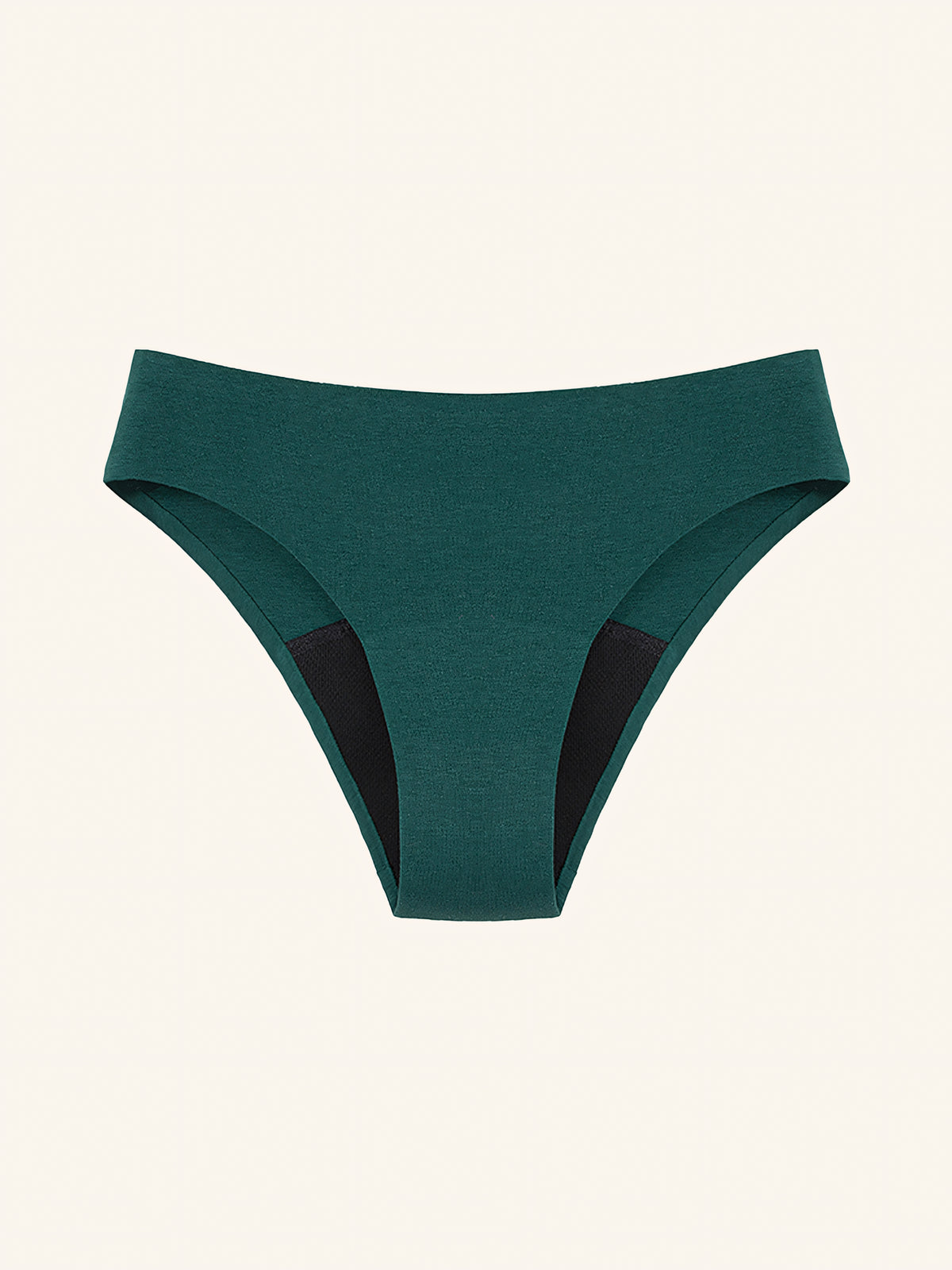Menstruatie ondergoed groen, losse classic 2.0 brief in vooraanzicht tegen een lichte achtergrond