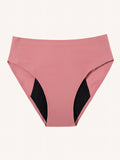 Menstruatie ondergoed roze, losse high waist brief in vooraanzicht tegen een lichte achtergrond